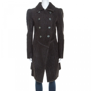 Louis Vuitton Brown Striped Lambskin Shearling Double Breasted Coat M