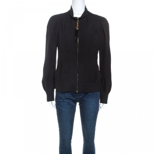 Louis Vuitton Black Silk Crepe Beaded Zip Pull Detail Jacket M