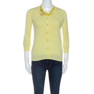Louis Vuitton Yellow Cashmere Knit Chain Detail Top Cardigan Set S