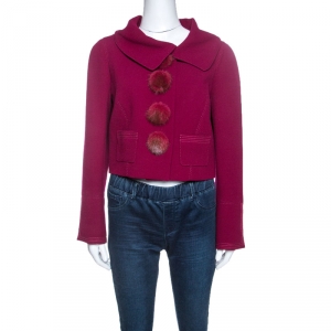 مملوكة مسبقًا Louis Vuitton Magenta Wool Fur Button Detail Jacket L