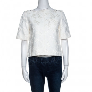 Louis Vuitton White Embossed Jacquard Button Detail Blouse M