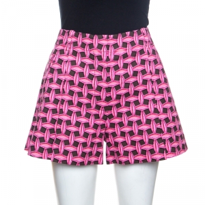 Louis Vuitton Pink & Brown Printed Denim Pleated Shorts S