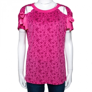 Louis Vuitton Pink Cosmic Blossom Print Cotton Tie Detail Top L