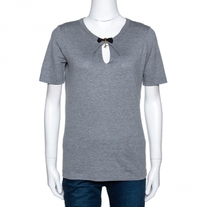 Louis Vuitton Grey Melange Cotton Jersey Bow Detail T-Shirt S