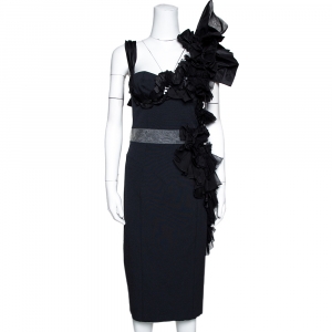 Louis Vuitton Black Embellished & Ruffled Sleeveless Dress M