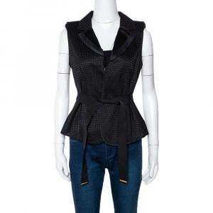 Louis Vuitton Black Silk & Cotton Lace Belted Vest Jacket M