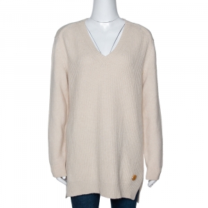 Louis Vuitton Cream Cashmere Blend Chunky Rib Knit Oversized Sweater M