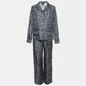 Louis Vuitton Grey Monogram Silk Button Front Pajama Shirt & Pant Set M