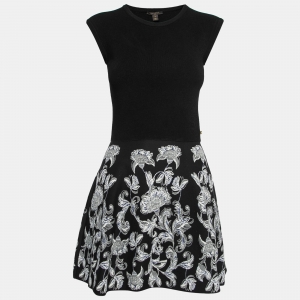 Pre Owned Louis Vuitton Black Floral Patterned Knit Sleeveless Dress S