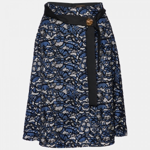 مملوكة مسبقًا Louis Vuitton Blue Flock Printed Silk Mini Skirt L