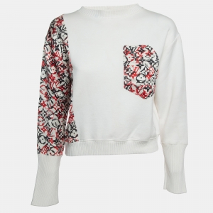 Louis Vuitton White Cotton Blend Monogram Detailed Sweatshirt S