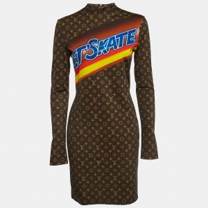 Louis Vuitton Brown Logo Monogram Print Jersey  Mini Dress M