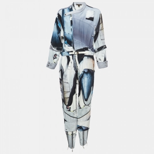 Louis Vuitton Blue Printed Silk Blend Belted Jumpsuit M