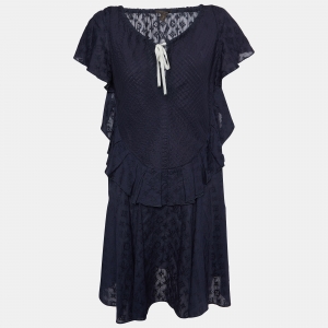 Louis Vuitton Navy Blue Cotton Embroidered Tunic M