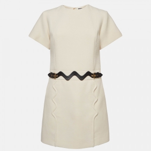 Louis Vuitton Natural White Wool Scallop Detail Midi Dress M