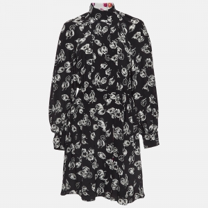 Louis Vuitton Black Floral Print Silk Flared Midi Dress M