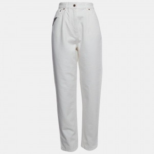 Louis Vuitton White Leather Applique Denim Jeans M Waist 28"