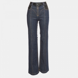 Louis Vuitton Navy Blue Leather Trim Denim Jeans M Waist 31"