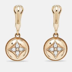 Louis Vuitton Blossom Diamond Two Tone 18K Gold Dangle Earrings