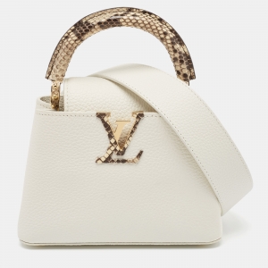 Pre Owned Louis Vuitton White/Beige Taurillon Leather and Python Mini Capucines Bag