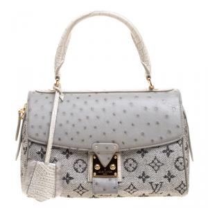 مملوكة مسبقًا Louis Vuitton Grey/Silver Monogram Ostrich/Croc and Fabric Limited Edition Comedie Carrousel Bag