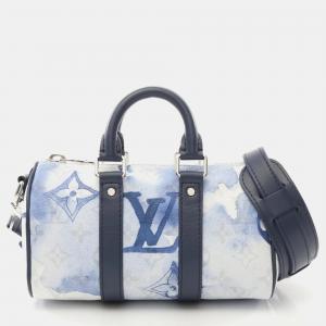 Louis Vuitton Keepall Xs Monogram Watercolor Handbag Coated Canvas Leather White Navy Multicolor