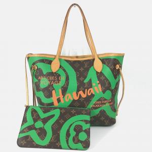 Louis Vuitton Monogram Hawaii Limited Edition Neverfull Mm Tote Bag Shoulder With Pouch Canvas Brown