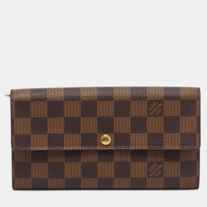 Pre Owned Louis Vuitton Damier Ebene Canvas Sarah Long Wallet