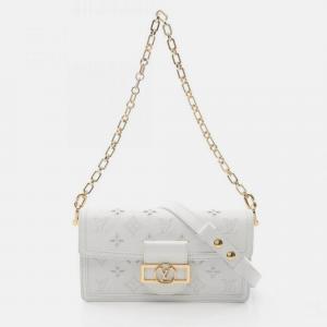 Pre Owned Louis Vuitton Dauphine EW White Monogram Leather Shoulder Bag