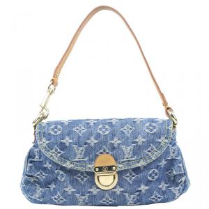 Pre Owned Louis Vuitton Blue Monogram Denim Mini Pleaty Bag