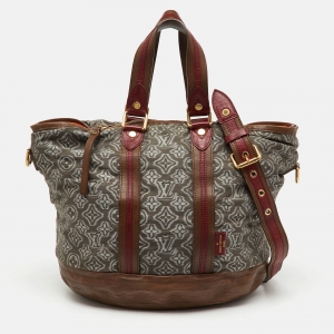 Pre Owned Louis Vuitton Grey/Khaki Monogram Jacquard Fabric and Leather Limited Edition Aviator Bag