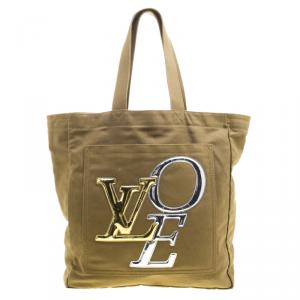 Pre Owned Louis Vuitton Khaki Canvas Limited Edition That's Love Miroir Tote