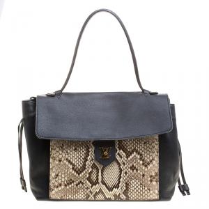 Pre Owned Louis Vuitton Black Leather and Python Lockme MM Bag