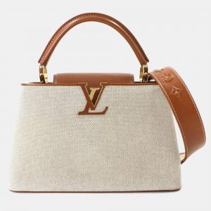 Pre Owned Louis Vuitton Parnassus Capucines Mm 2-Way Hand/Shoulder Bag In Canvas And Taurillon Leather Beige Brown