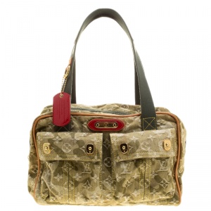 Pre Owned Louis Vuitton Light Olive Green Monogramouflage Denim Limited Edition Jasmine Satchel