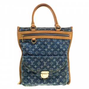 Pre Owned حقيبة لوي فيتون ساك بليت دنيم مونوغرامي أزرق