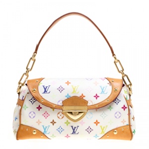 Pre Owned Louis Vuitton White Multicolor Monogram Canvas Beverly Bag