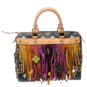 Louis Vuitton Black Multicolor Monogram Canvas and Leather Limited Edition Fringe Speedy 25