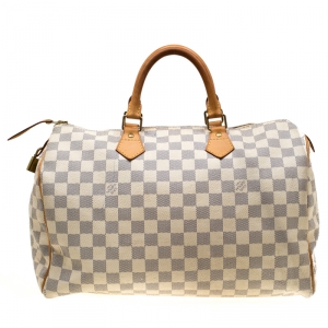 Louis Vuitton Off White Coated Canvas Damier Azur Speedy 35 