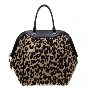 Pre Owned Louis Vuitton Beige/Black Leopard Chenille Fabric and Leather Limited Edition Stephen Sprouse North South Satchel