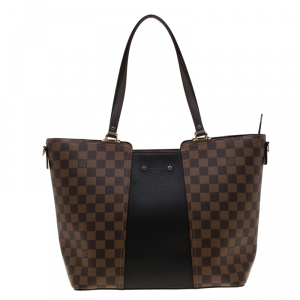 Pre Owned Louis Vuitton Damier Canvas and Taurillon Leather Jersey Tote 