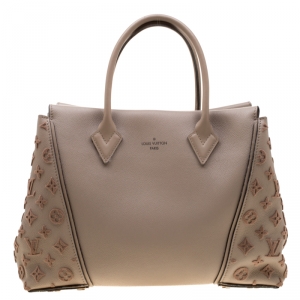 Pre Owned Louis Vuitton Galet Beige Monogram Velvet and Veau Cachemire Leather W PM Bag