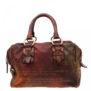 مملوكة مسبقًا Louis Vuitton Red/Brown Ombre Monogram Canvas and Lizard Limited Edition Richard Prince Mancrazy Jokes Bag