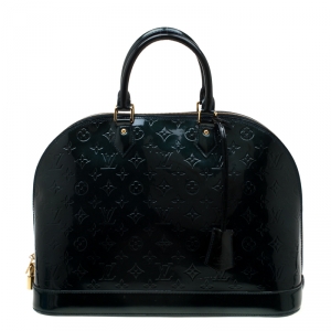 Pre Owned Louis Vuitton Blue Nuit Monogram Vernis Alma GM Bag