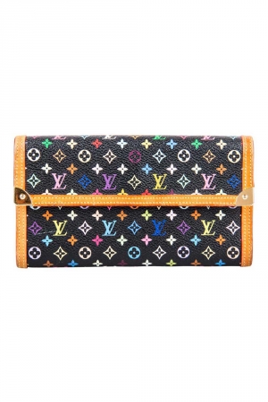 Pre Owned Louis Vuitton Black Multicolore Monogram Canvas Porte Tresor International Wallet
