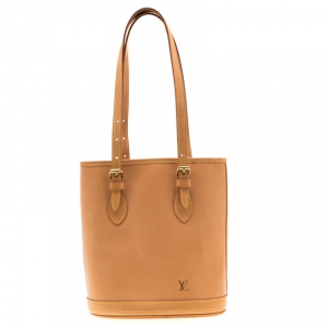 Pre Owned Louis Vuitton Natural Vachetta Leather Limited Edition Petit Bucket Bag