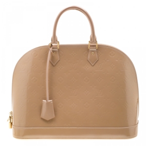 Pre Owned Louis Vuitton Noisette Monogram Vernis Alma GM Bag