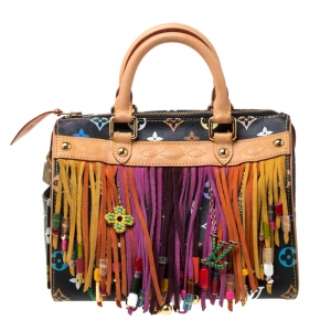 مملوكة مسبقًا Louis Vuitton Black Monogram Multicolore Limited Edition Fringe Speedy 25 Bag