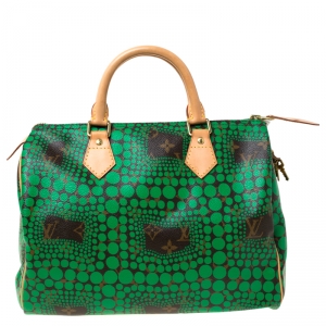 مملوكة مسبقًا Louis Vuitton Green Monogram Canvas Limited Edition Yayoi Kusama Town Speedy 30 Bag