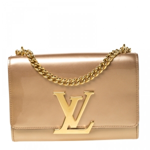 مملوكة مسبقًا حقيبة لوي فيتون لويز جلد ثعبان بيج لامع بسلسلة MM